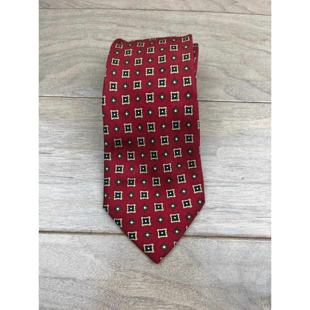 Harold Powell Men's Tie Red Geometric Silk 57 Inch Classic Pattern